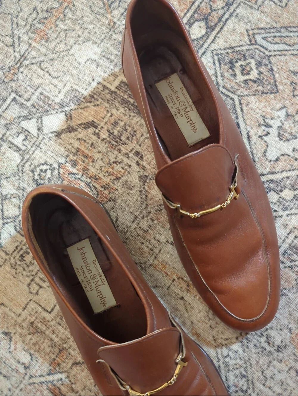 VINTAGE Johnston & Murphy Bit Loafer Size 8.5 Brown Leather Made in Italy